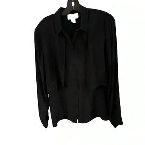 Vintage Silk Studio by Claude Bennett black long sleeve button up blouse size 10